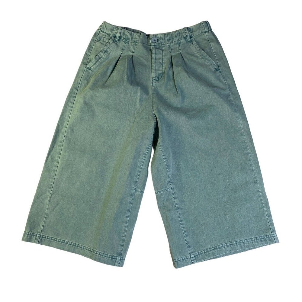Free People Hard Rain Distressed Blue High Rise Wide Crop Gaucho Pants NWOT Sz 0 - Picture 2 of 5